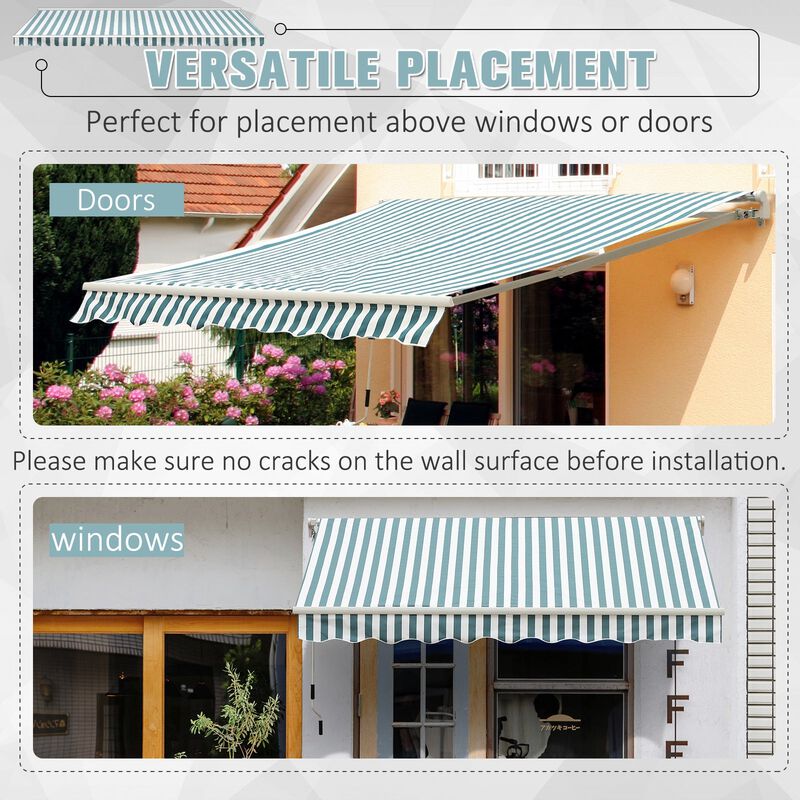 Green and White Shade: 12'x10' Adjustable Manual Retractable Awning