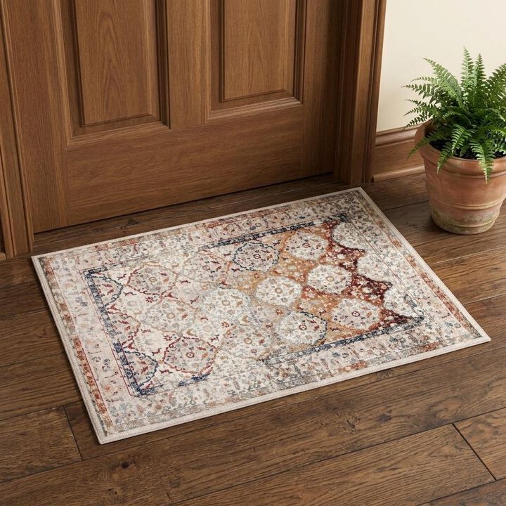 HomeRoots Floral Medallion Power Loom Area Rug