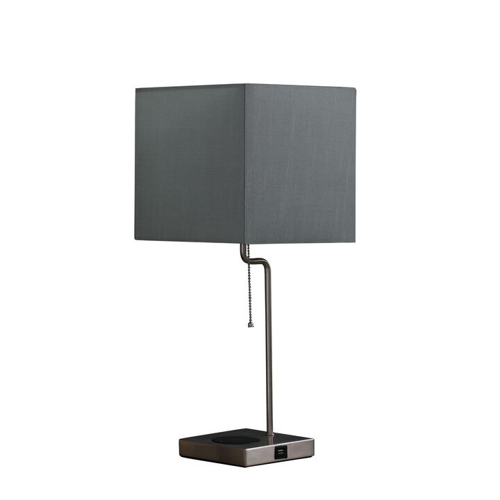 Table Lamp with Wireless Charging and Square Shade, Silver-Benzara