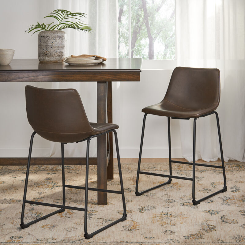 Christopher Knight Home Havelton Modern 24 Inch Faux Leather and Steel Frame Counter Stools (Set of 2)