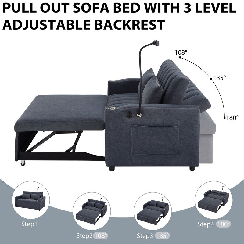 Merax Convertible Sofa Bed Loveseat with 3 USB Ports