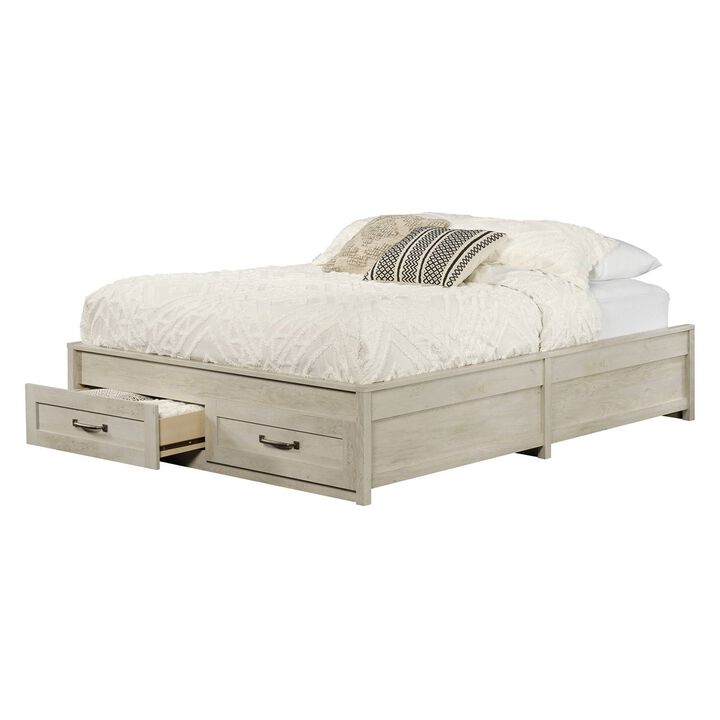 Hivvago Queen Farmhome Platform Bed with Storage Drawers in Off White Wood Finish