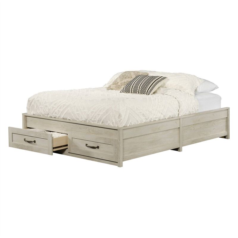 Hivvago Queen Farmhome Platform Bed with Storage Drawers in Off White Wood Finish