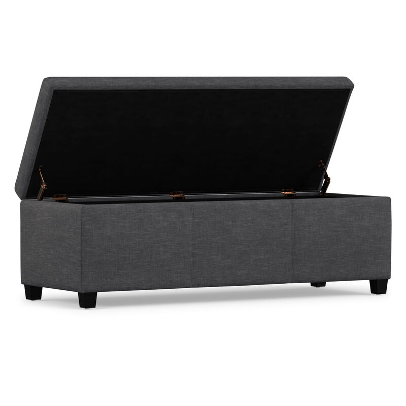 Avalon 48 inch Wide Contemporary Rectangle Storage Ottoman Bench in Slate Grey Linen Look Fabric, Assembled image number 3