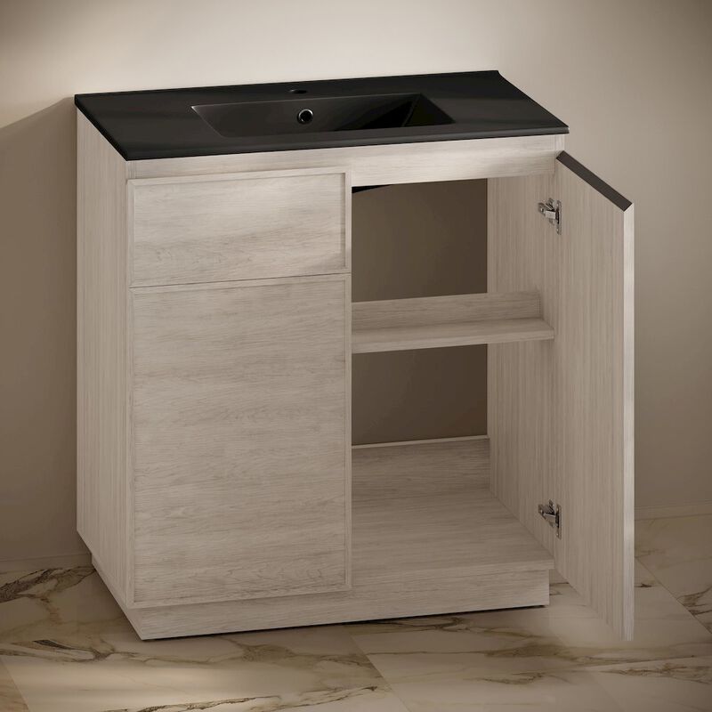 St. Tropez 36" Freestanding Bathroom Vanity in White Oak with Black Sink Top image number 3