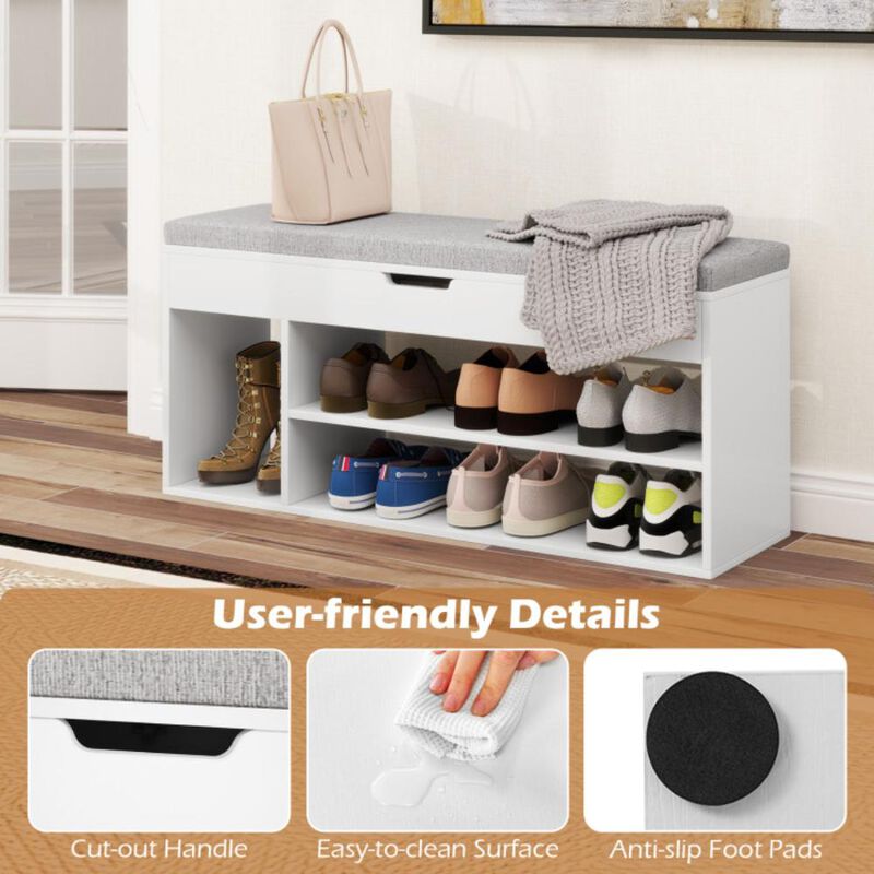 Hivvago Padded Seat Shoe Bench with Hidden Storage and 3 Open Shelves