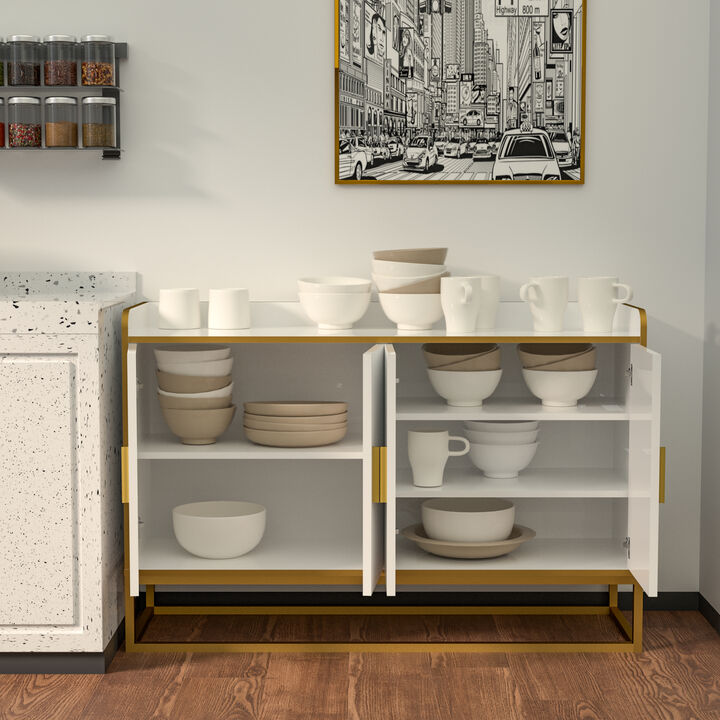 Modern Kitchen Buffet Storage Cabinet Cupboard Gloss Finish Metal Legs Ideal for Living Room And Kitchen