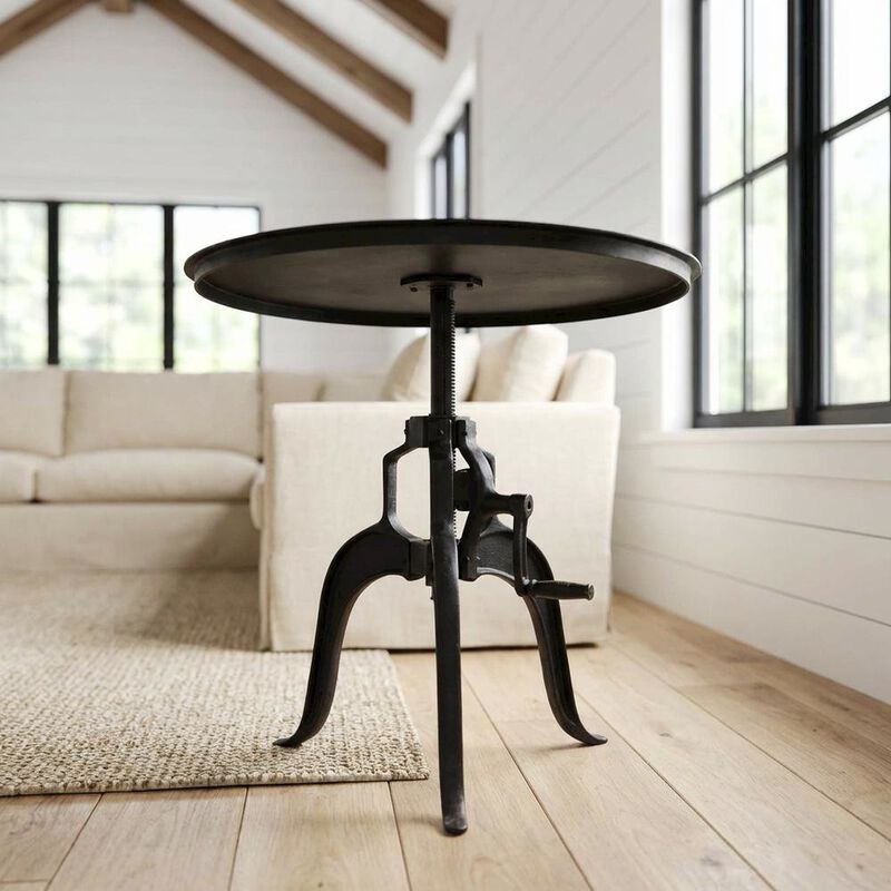Starlight Canyon Home 30 Inch Adjustable Height Crank Side Table, Industrial End Table, Matte Black image number 3