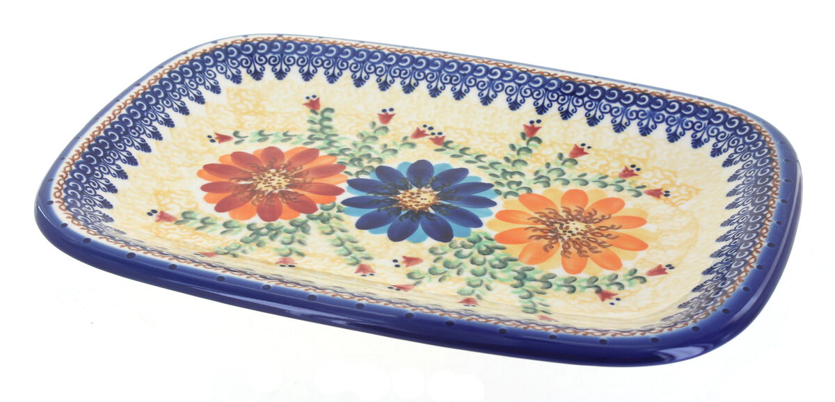 Blue Rose Polish Pottery Garden Butterfly Medium Rectangular Serving Platter