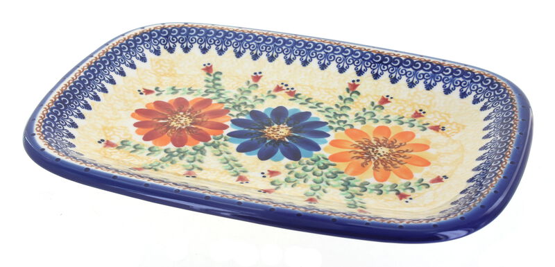 Blue Rose Polish Pottery Garden Butterfly Medium Rectangular Serving Platter