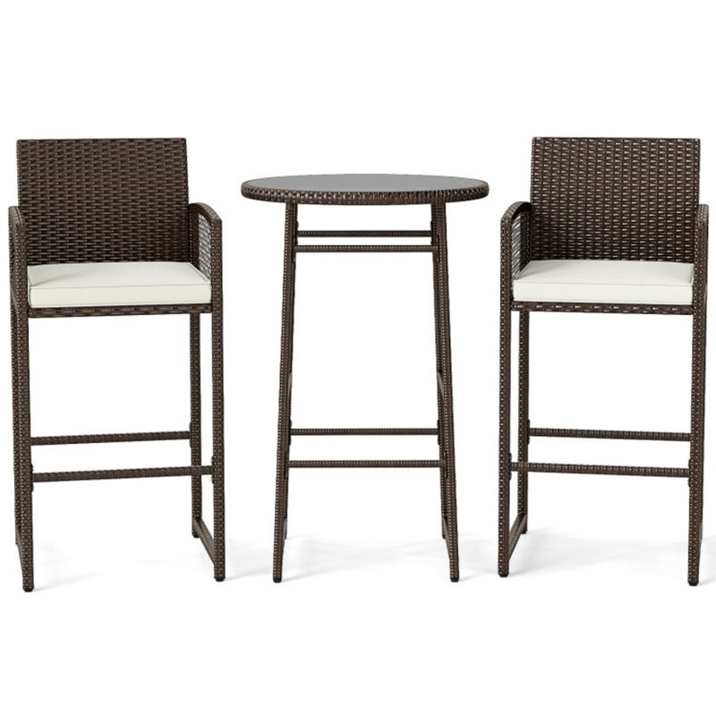 Outdoor Wicker 3 Piece Bar Set with Bar Height Table and Armchairs image number 0