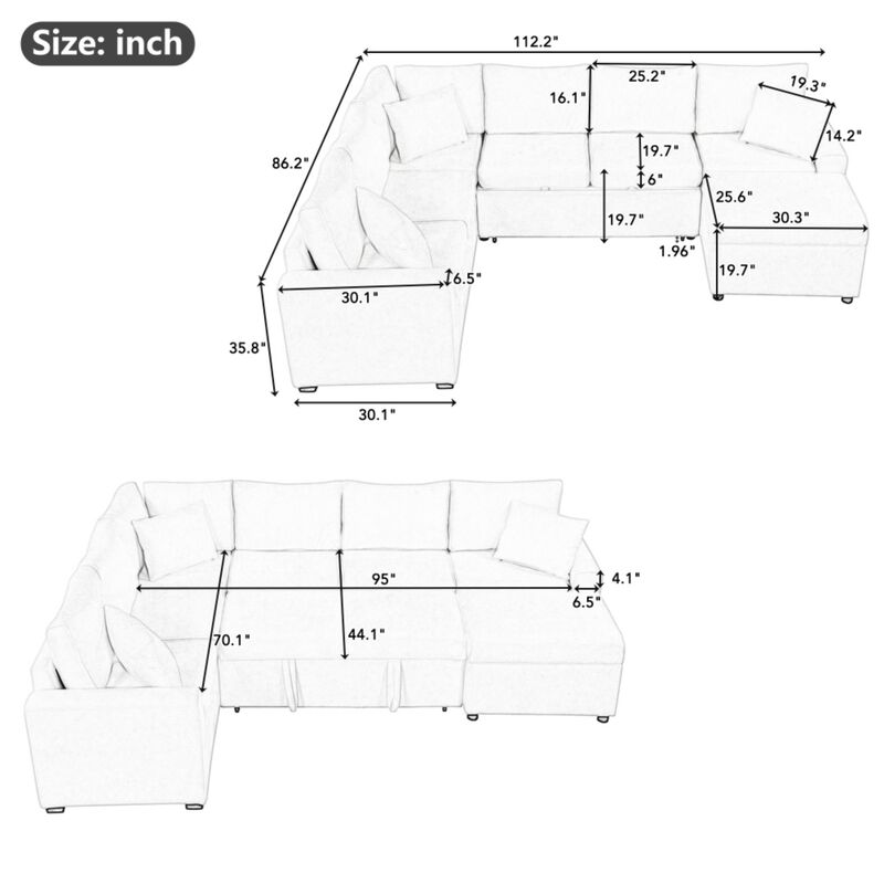 Bimkom U-Shaped Chenille Sectional Sofa image number 9