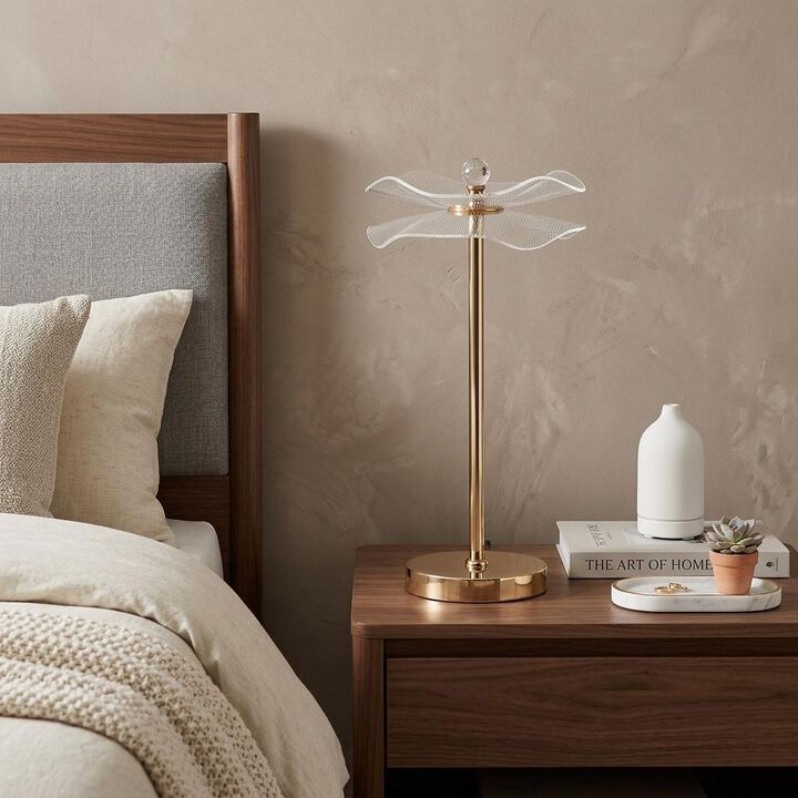 HomeRoots 18" Gold Bedside Lamp With Novelty Shade