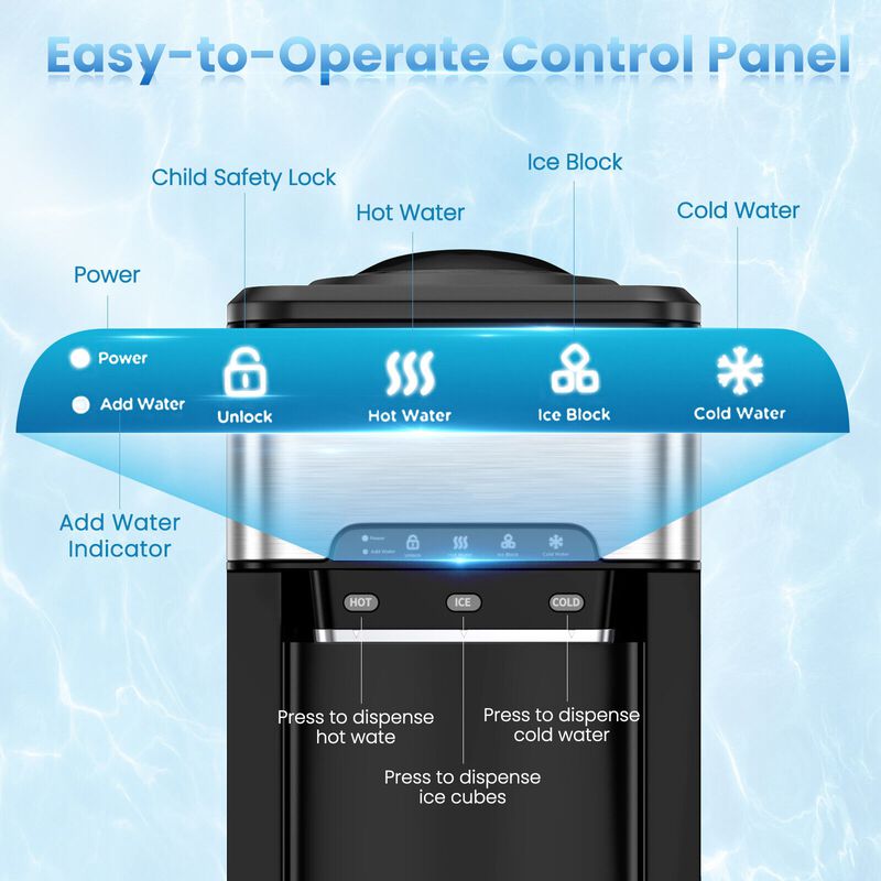 3-in-1 Water Cooler Dispenser with Built-In Ice Maker and 3 Temperature Settings for Home or Office