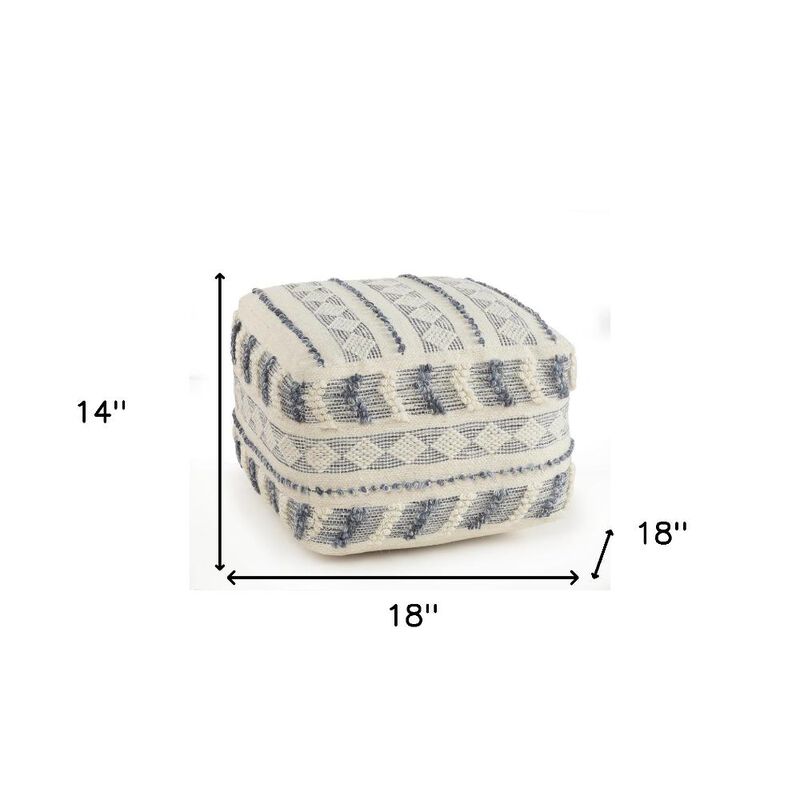 Hivvago 18 Inch Blue Striped Pouf Ottoman