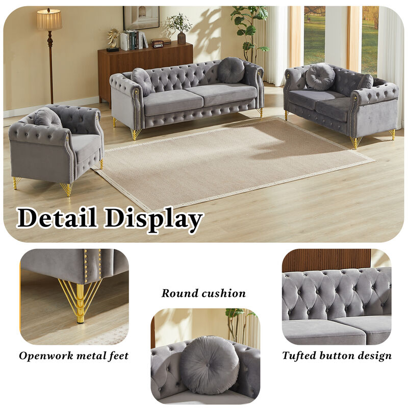 Wapces 82-Inch Velvet Chesterfield sofa image number 5