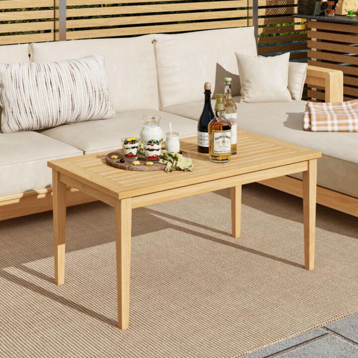 Hivvago Outdoor Teak Wood Coffee Table with Slatted Tabletop for Balcony