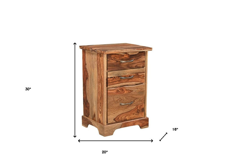 HomeRoots 30" Natural Solid Wood Three Drawers Filing Cabinet image number 5