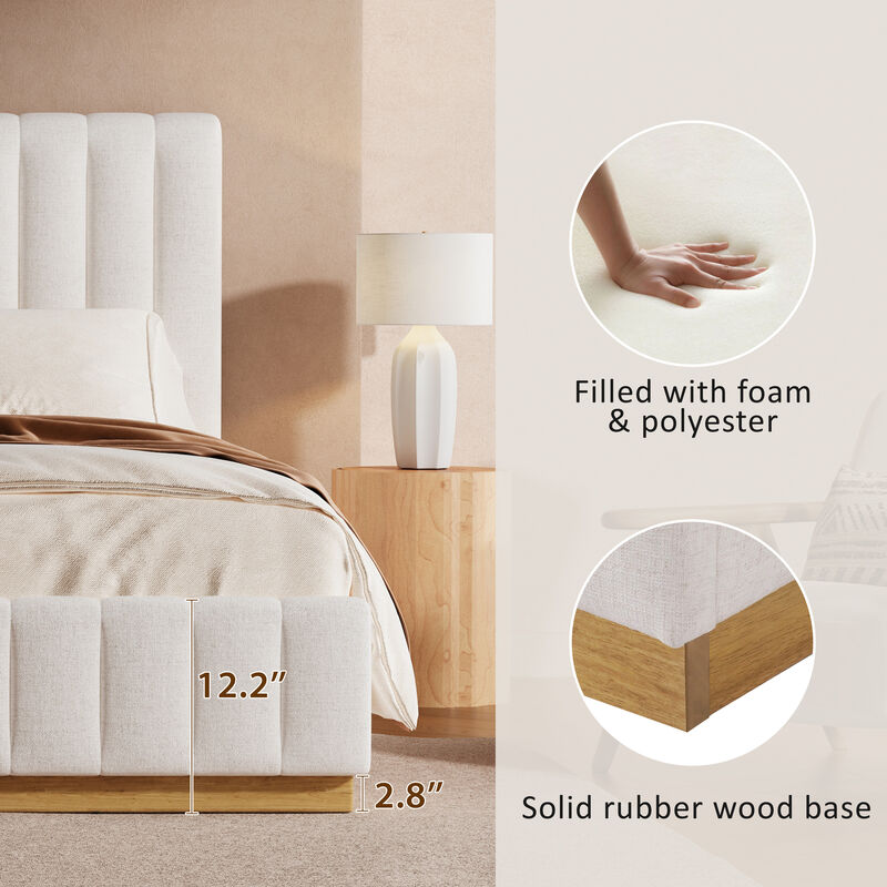 Christopher Knight Home Nathan Modern Linen Upholstered Platform Bed Frame with Vertically Stitched Thick Headboard image number 5