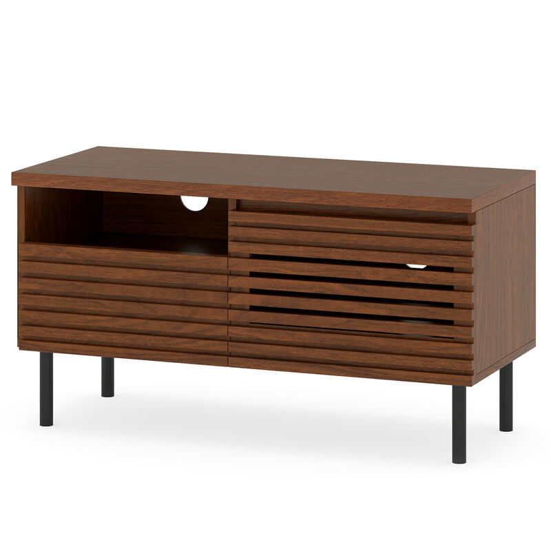 Fluted TV Stand, Mid Century Modern Entertainment Center with Open Storage Compartment-Walnut image number 0