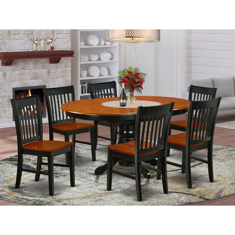 East West Furniture Dining Room Set Black & Cherry, KENO7-BCH-W
