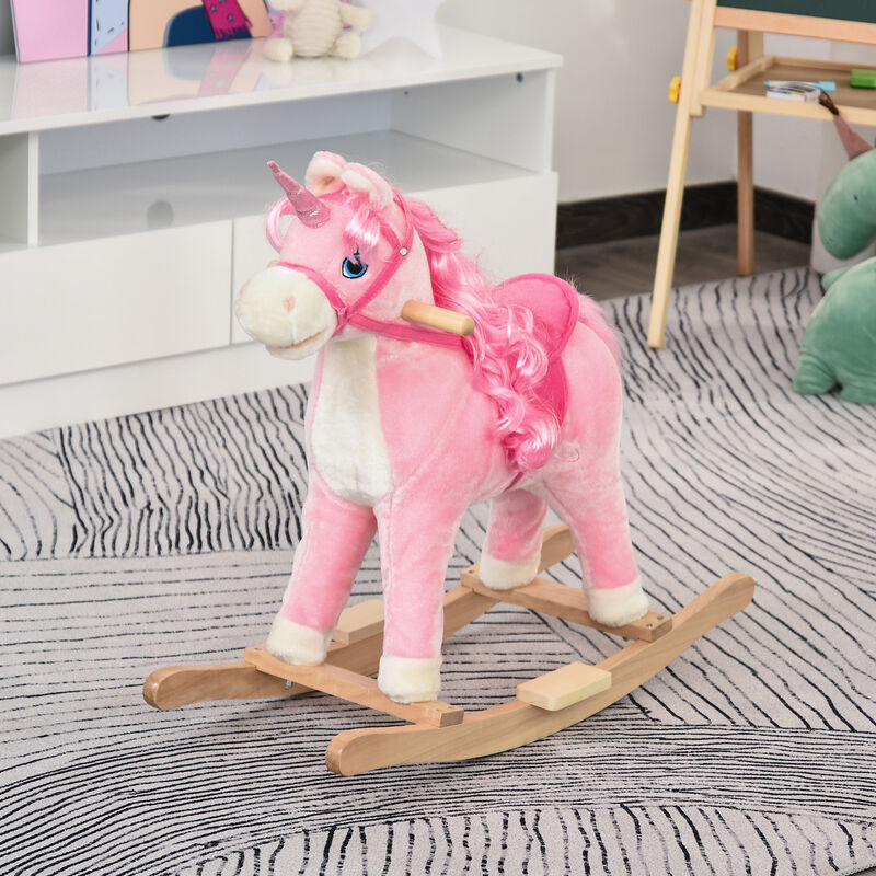 BreeBe Unicorn Ride-On Rocking Toy with Wooden Base image number 1