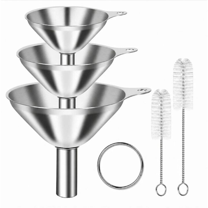 Stainless Steel Kitchen Funnel Set with Cleaning Brushes