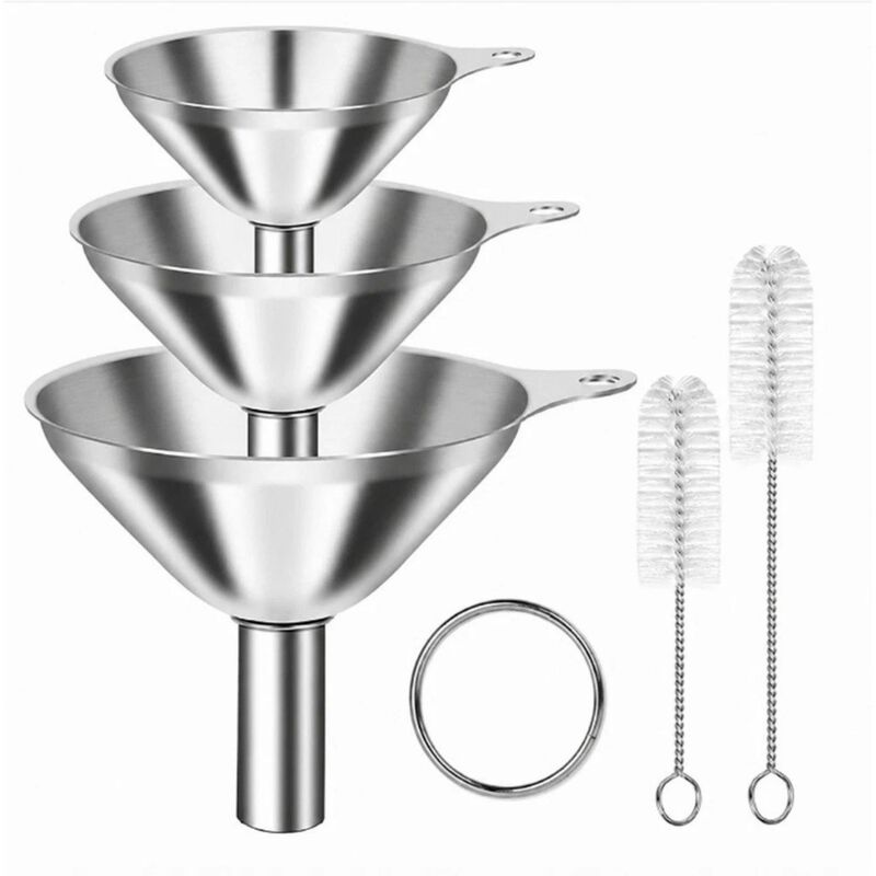 Stainless Steel Kitchen Funnel Set with Cleaning Brushes image number 0