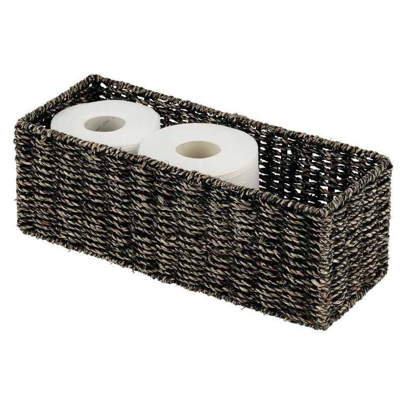 mDesign Small Woven Seagrass Bathroom 3-Roll Toilet Tank Storage Basket