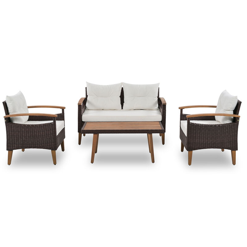 Streamdale Rattan Patio Set with Wood Table (4 Pieces)