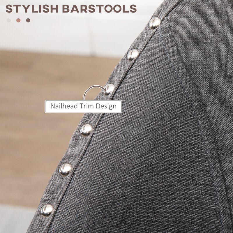 Dark Gray Dining Stools: 26" Linen Fabric Counter-Height Bar Stools