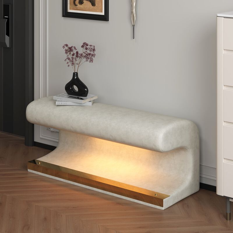 Entryway Bench Leather Upholstered Ottoman with LED sensor light for living room ,bedroom,end of bed image number 2