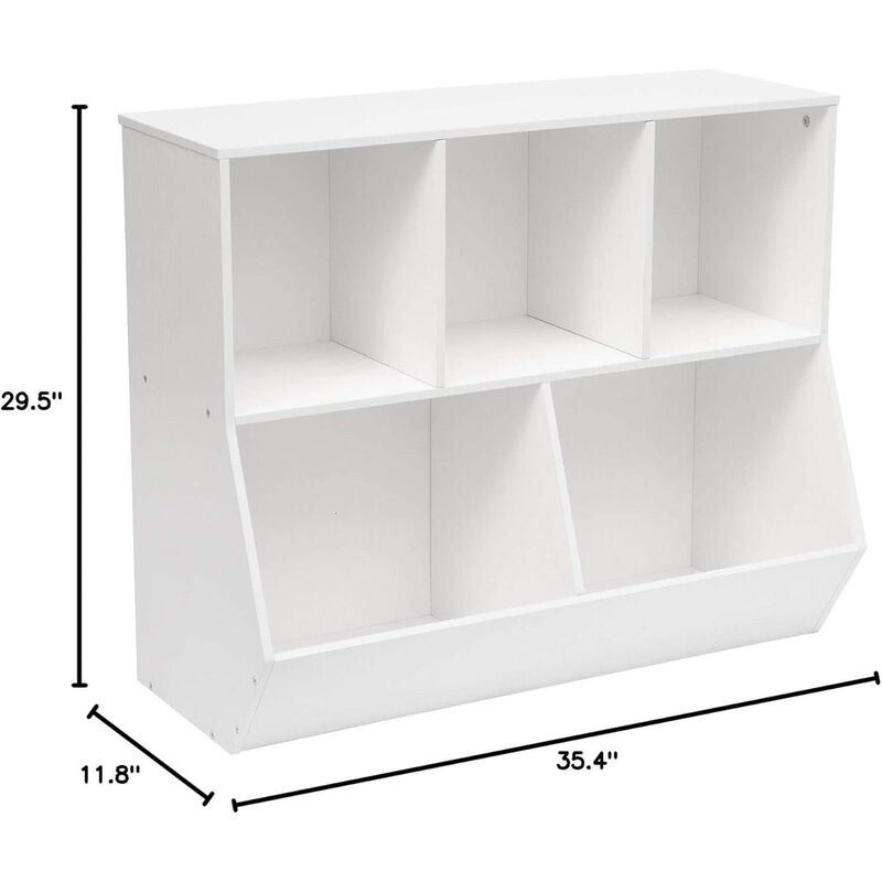 ShipItFurniture White 35.4" Kids Bookshelf - 3 Compartments with Tiltable Toy Bins image number 8