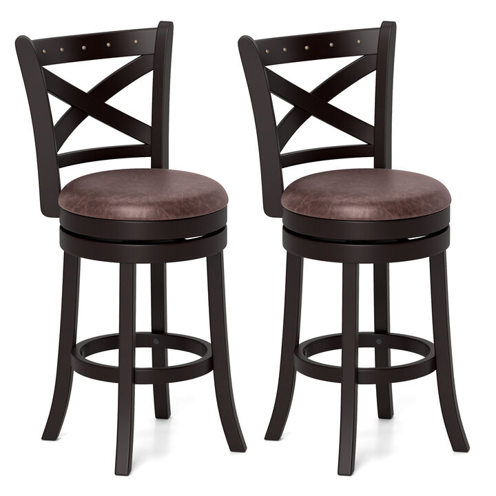 2-Piece Swivel Bar Stool Set with Upholstered Seat &ndash; Counter or Bar Height Chairs