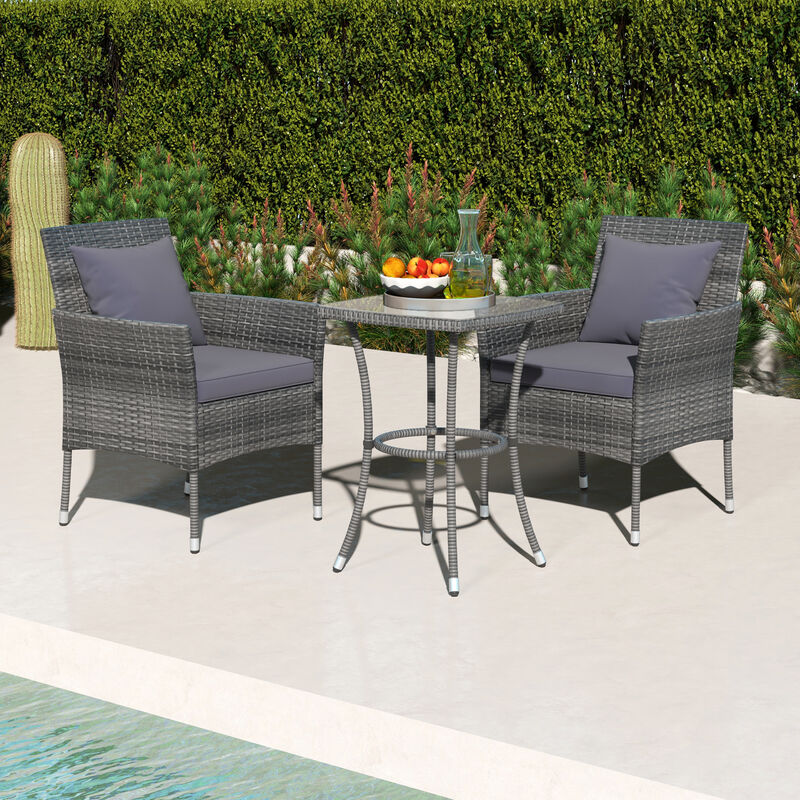 3-Piece Patio Chair and Coffee Table Set with Tempered Glass Top image number 2