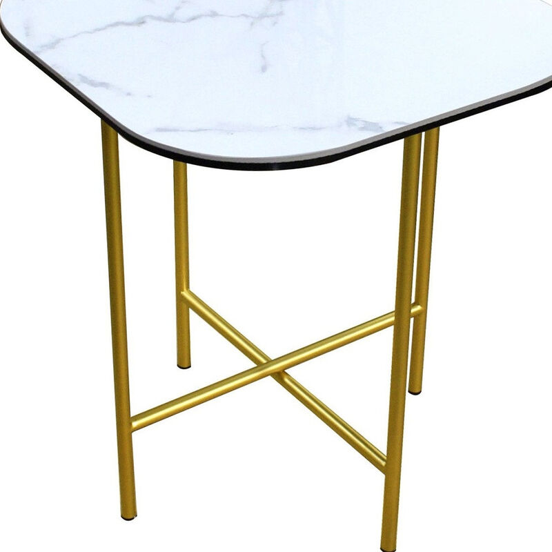 HomeRoots 22" White And Gold Ceramic And Metal Square End Table image number 5