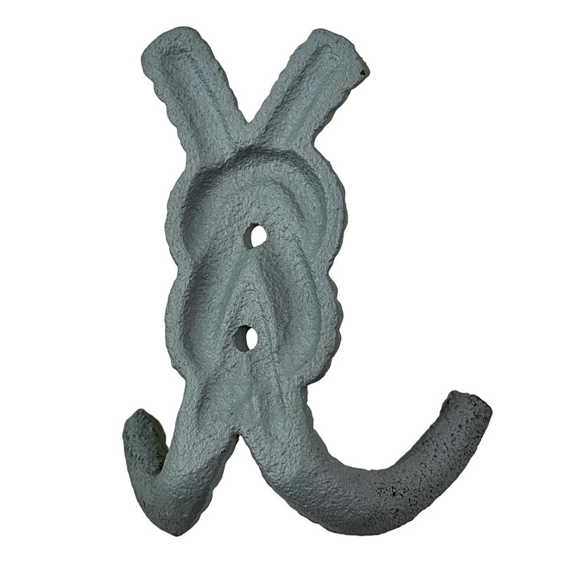 Zeckos 4 Inch Cast Iron Rope Knot Wall Hooks, Set of 3 Nautical Coastal Double Hooks in Green, Blue and White with Matching Screws, Decorative Entryway, Bathroom or Beach House Wall Storage image number 3