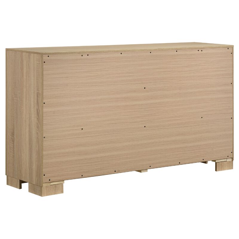 Poxy Wide Dresser with 6 Drawers, Nickel Metal, Oak Brown Wood image number 4