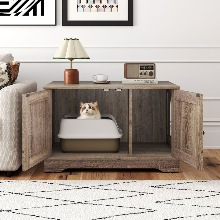 Wooden Indoor Cat House Litter Box Enclosure with Nightstand-End Table Design
