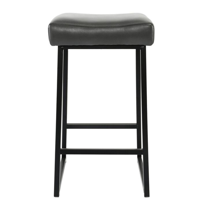 26 Inch Backless Counter Stool with Leatherette Seat, Set of 2, Gray-Benzara