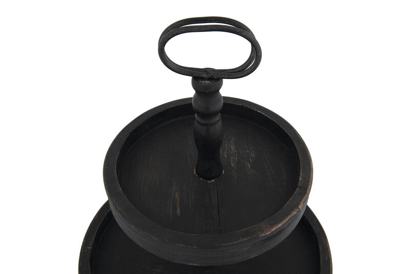 Distressed Blackwashed Wood 2-Tier Tray with Metal Handle image number 4