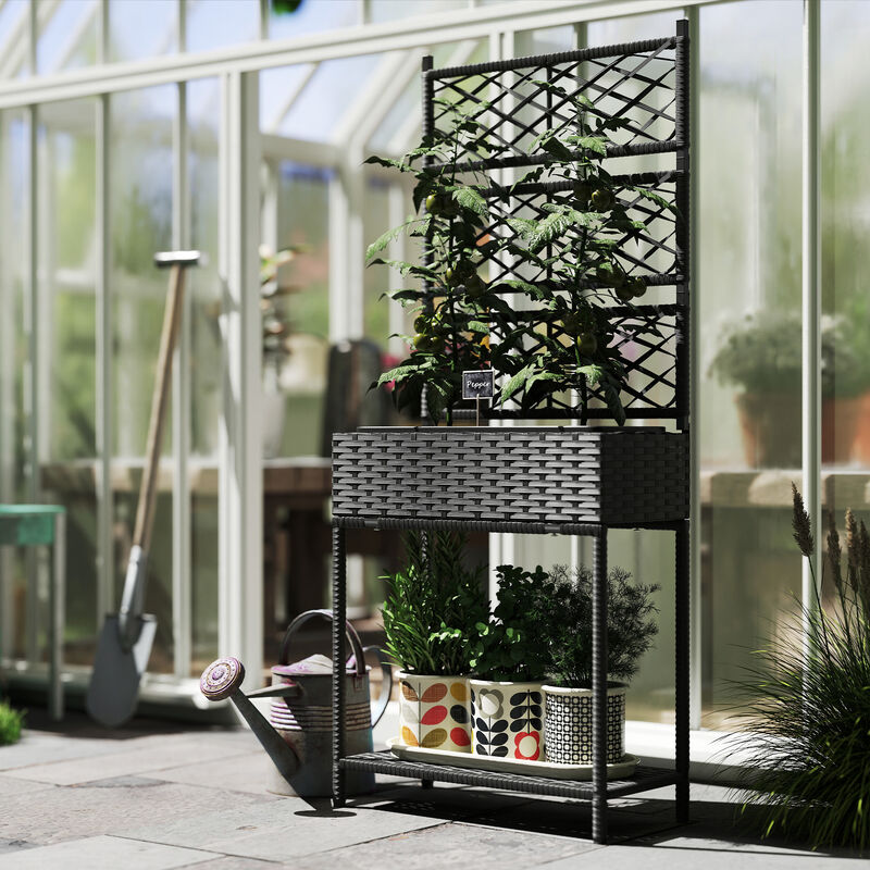 Hivvago Freestanding Raised Planter with Wicker Trellis image number 7