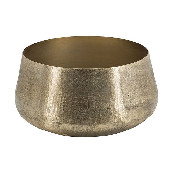 Set of 2 Metal Bowls, Seude Gold Finish, Curved Shape, Streaked Texture - Benzara