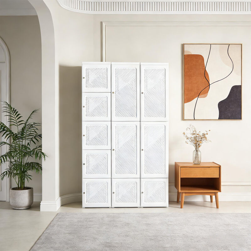 41" W White Foldable Clothing Storage Cabinet Closet Entryway Wardrobe with Magnetic Door image number 2