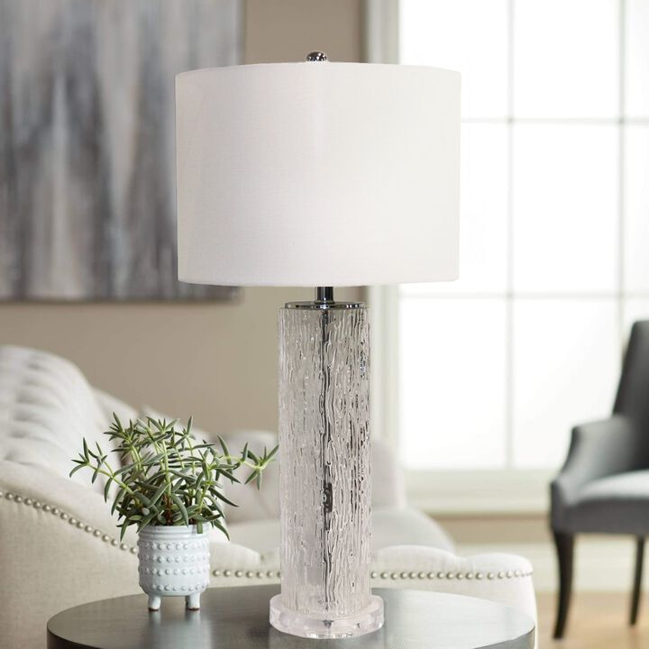 Pasargad Home Modern Textured Glass Table Lamp with White Drum Shade