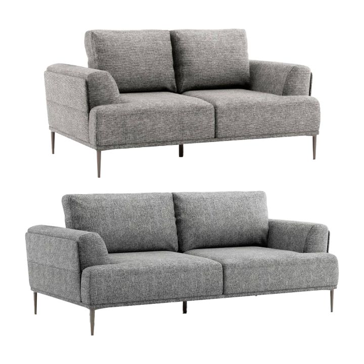 Batty 2pc Sofa and Loveseat Set, Modern Gray Chenille, Adjustable Back - Benzara