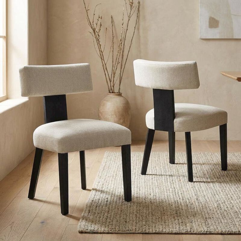 Fabric Upholstered Modern Dining Chair, Heathered Weave Gray Black, Set of 2 image number 4