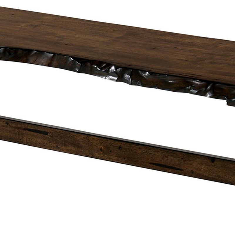 Transitional Style Solid Wood Bench with Trestle Base and Cross Legs , Brown-Benzara