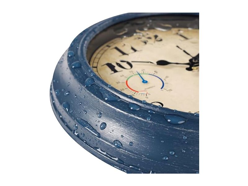 Thermometer Hygrometer Combo Pool Blue Wall Clock 12 Inch Outdoor Waterproof image number 3