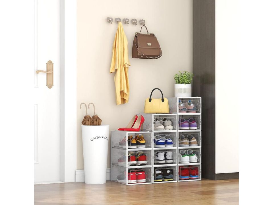Shoe Organizer Closet Storage Clear 12 Pack Bins Plastic Stackable